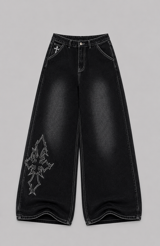 Grey Cross Extra Baggy Jeans