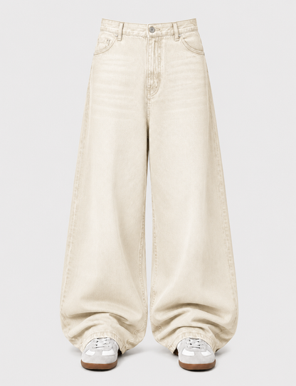 Beige White Extra Baggy Jeans