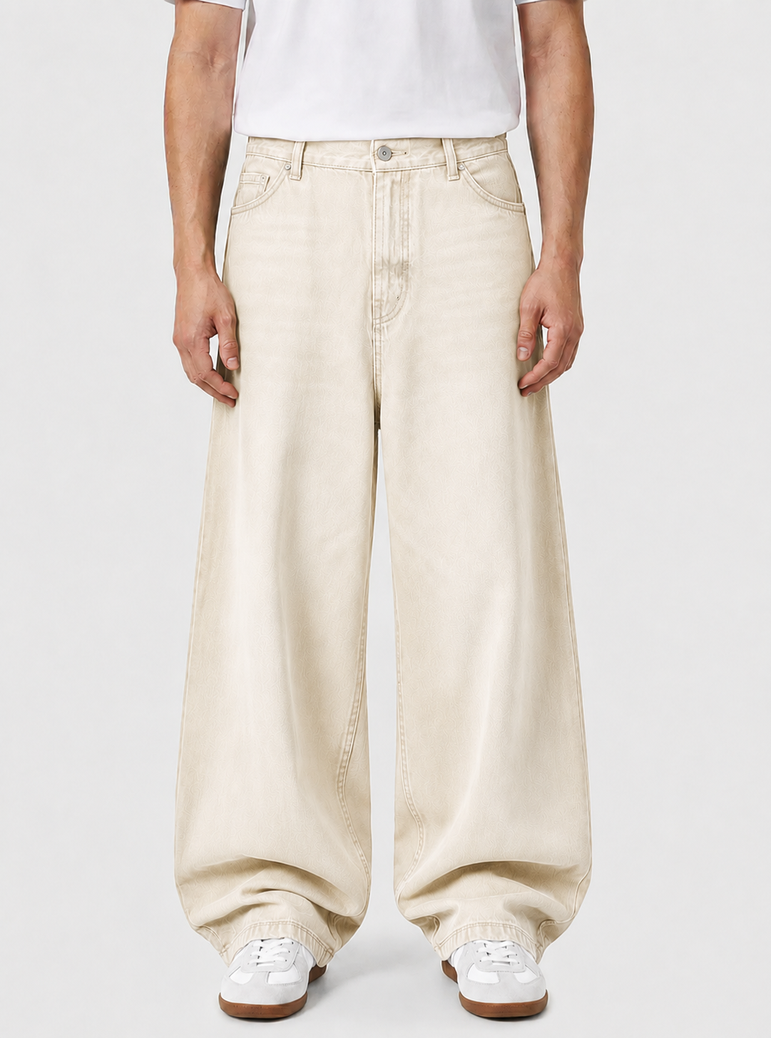 Beige White Extra Baggy Jeans
