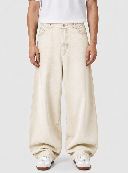 Beige White Extra Baggy Jeans