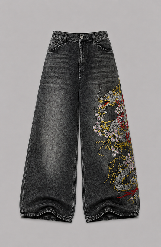 Dragon Embroidery Extra Baggy Jeans