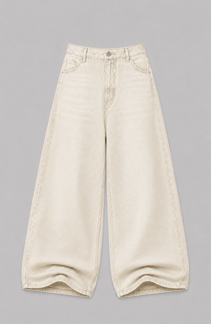 Beige White Extra Baggy Jeans