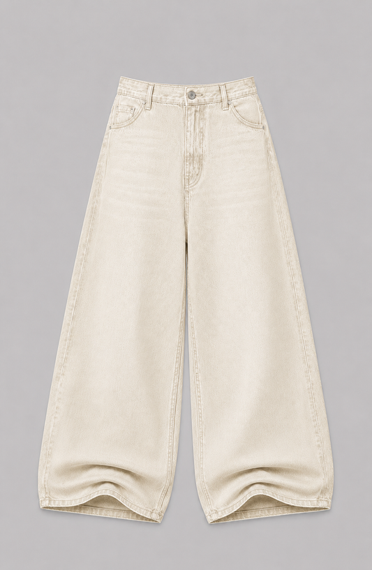 Beige White Extra Baggy Jeans